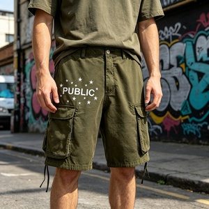 Fabricant de vêtements OEM, broderie plate personnalisée, shorts pour hommes à jambes droites multi-poches, style streetwear, shorts cargo décontractés amples - Product Image 1