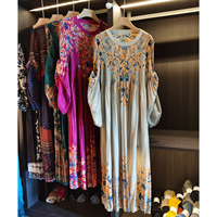 Robe élégante plissée à fleurs mi-longue en polyester antistatique, nouvelle collection printemps/été, style vintage chinois, col rond, manches longues
