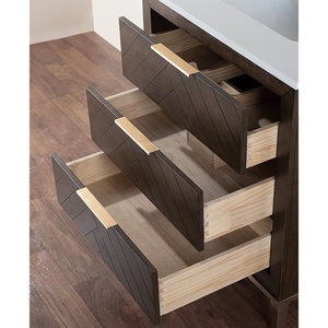 Mueble de Baño Moderno de Madera con Diseño Chevron de 30 Pulgadas, Base de Metal Dorado y <span class=keywords><strong>Encimera</strong></span> de Cuarzo Blanco - Product Image 4