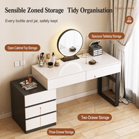 Coiffeuse moderne avec miroir lumineux ondulé et tabouret rond, bureau de maquillage avec tiroirs pour chambre à coucher, meuble