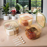 Pot à épices carré transparent 4-en-1 écologique pour la maison, avec compartiments multiples pour le poivre, cuillère incluse, compatible lave-vaisselle et four