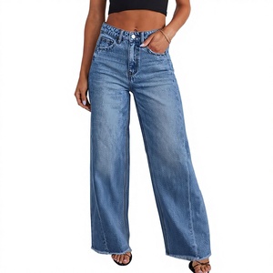 Jeans en denim Zimbaplatinum pour femme, coupe ample, taille haute, jambe large, longueur intégrale, style vintage, extensible, lavable, OEM ODM - Product Image 1