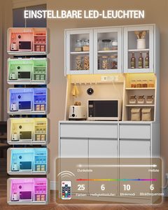 Armoire de cuisine multifonctionnelle moderne SENYU avec portes en verre et prise électrique intégrée - Product Image 6