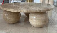 Table basse nordique personnalisée, ensemble de 3 boules, pierre beige, travertin poli, mobilier moderne pour salon, taille personnalisée