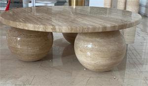 โต๊ะกาแฟสไตล์นอร์ดิกแบบกำหนดเอง ชุด 3 ลูกบอล หินสีเบจ ทราเวอร์ทีน ขัดเงา เฟอร์นิเจอร์ห้องนั่งเล่นทันสมัย ขนาดปรับแต่งได้ - Product Image 4