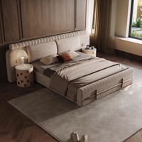 Lit double moderne de luxe haut de gamme Queen Size Mobilier de chambre à coucher Tufté Style doux Minimaliste avec grand tissu Nouveau pour un usage domestique