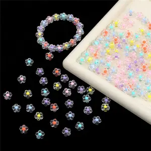 12mm 자두 꽃 플라스틱 구슬 DIY Handmade 느슨한 구슬 물자 보석 만들기를 위한 다채로운 투명한 아크릴 꽃 구슬