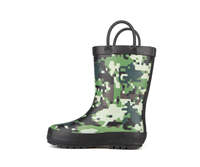 Bottes Wellington imperméables mi-mollet pour enfants et tout-petits avec semelle intermédiaire en EVA, tige en caoutchouc souple, légères et faciles à enfiler avec poignées.