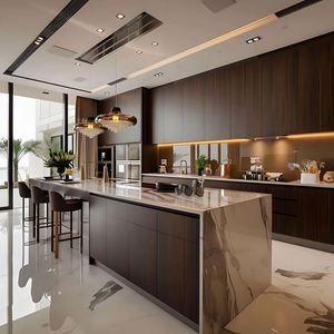 Nouvelle armoire de cuisine modulaire professionnelle personnalisée, écologique, en contreplaqué laqué, avec évier, robinet et charnières - Product Image 1
