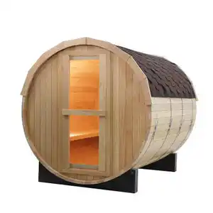 Outdoor Barrel Sauna Room With Flat Glass