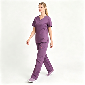 Ensemble de Blouse et Pantalon Médical Personnalisé OEM pour Femme, Col V Superposé, Multi-Poches, Pantalon Cargo Zippé, Uniforme de Travail Médical pour Clinique et Soins de Santé - Product Image 3