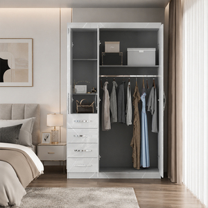 Armario de Acero de Alto Brillo para Sala de Estar y Dormitorio, Diseño Moderno, 3 Puertas <span class=keywords><strong>con</strong></span> <span class=keywords><strong>Espejo</strong></span> y 4 Cajones, Ecológico y Ahorra Espacio - Product Image 3