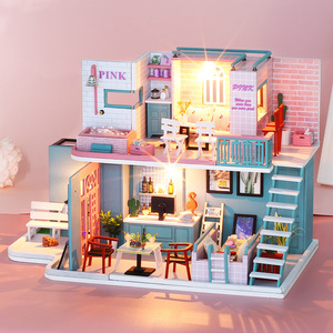 All'ingrosso IIECREATE Puzzle 3D in miniatura rosa Loft giocattolo in legno città fai da te fiore casa delle bambole e negozio di caffè leggero Puzzle gioco giocattolo - Product Image 6