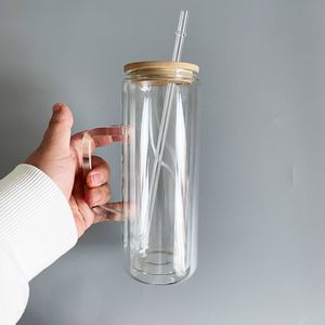 Vasos de doble pared de 12oz, 15oz, 20oz, de vidrio preperforado tipo globo de nieve, aptos para vasos de cerveza con purpurina de 5mm, con asa para purpurina - Product Image 2