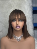 Peluca BOB de Cabello Humano Virgen Vietnamita Liso Natural con Flequillo, Cierre de Encaje 2*3, Sin Pegamento, SDD, Natural, Crudo, Perruque, Perucas