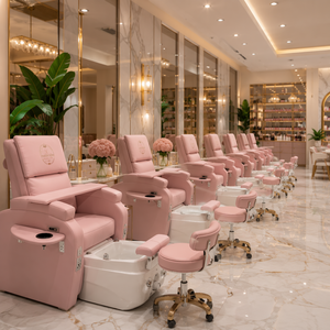 Luxury <b>Pink</b> Pedicure Spa Chair with Electric Reclining Backrest White Base Footrest Professional Salon Nail Foot Massage Throne - Product Image 6