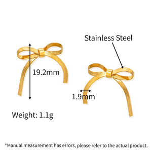 ต่างหูคริส เอพริล ไลท์ ลั<span class=keywords><strong>ก</strong></span>ชัวรี ทำจา<span class=keywords><strong>ก</strong></span>สแตนเลสสตีล 316L ชุบ PVD สีทองและสีเงิน รูปโบว์ สำหรับผู้หญิง - Product Image 3