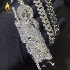 Ciondolo Iced San Giuda 3 Pollici in Argento Sterling 925 Placcato Rodio con Moissanite VVS Certificata GRA, Collana con Ciondolo da Uomo - Product Image 6