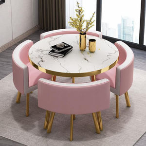 Ensemble <span class=keywords><strong>de</strong></span> <span class=keywords><strong>table</strong></span> à manger moderne <span class=keywords><strong>de</strong></span> luxe, chaises en métal, plateau en MDF, écologique, durable, utilisation hospitalière, mobilier <span class=keywords><strong>de</strong></span> salle à manger, 1 <span class=keywords><strong>table</strong></span>, 4 chaises - Product Image 5