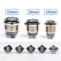 12/16/19mm étanche IP65 12 volts Halo éclairé verrouillage d'alimentation allumé/éteint avec double Led personnalisé 24vdc interrupteur à bouton-poussoir