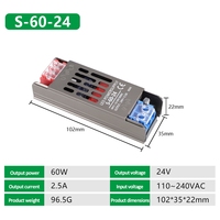 Alimentation à découpage ultra-mince en aluminium 110V/220V CA vers 12V/24V CC, sortie unique 5A 60W, certifiée CE FCC RoHS, vente en gros