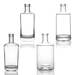 Bouteille en verre transparent de haute qualité 700ml 750ml épaule plate bouteille d'alcool en verre à col court pour le whisky Tequila