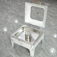 Luxe 6L marbre motif or acier inoxydable restauration ensemble mariage Buffet serveur divisé intérieur chauffe-plat présentoir alimentaire