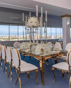 طاولة طعام مستطيلة للمناسبات من الفولاذ المقاوم للصدأ بقاعدة ذهبية للمطاعم والفنادق - Product Image 5