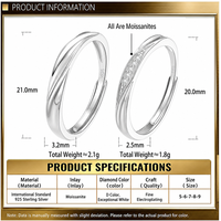 Ensemble de bagues de fiançailles pour couple, bague pour femme, D VVS1 Moissanite, bagues minimalistes, argent sterling S925, bijoux fins en Moissanite