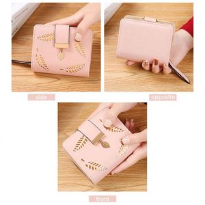 New Design Hollow Out <b>Leaves</b> Lady Leather Wallet Purses Handbag Phone Case Printable Bag Korean Style Women Short Wallets - Product Image 5