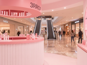 Chiosco di Bellezza Moderno Curvo Rosa, Espositore Multistrato Personalizzato, Negozio Pop-up per Prodotti Skincare per Centri Commerciali - Product Image 4