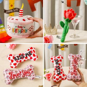 Büyük köpek doğum günü pastası oyuncaklar mutlu doğum günü kemik şekilli gıcırtılı köpek peluş oyuncak - Product Image 6