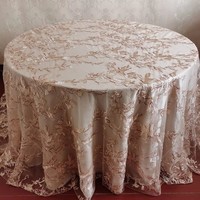Couverture de Table superposée brodée florale Vintage Tea Party paillettes vêtements de Table nappe en dentelle dorée pour mariage
