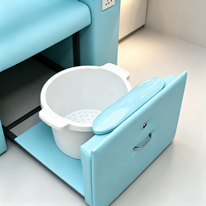 <b>Light</b> Blue Reclining Foot Spa Chair Multifunctional Pedicure Salon Chair With Bow Decor Side Table Power <b>Socket</b> Storage Drawer - Product Image 5
