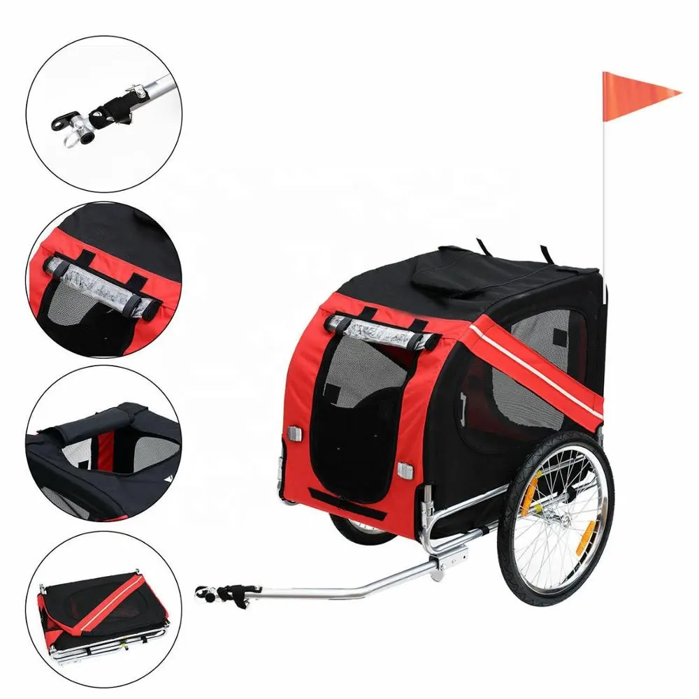 Folding Pet Bicycle Trailer Dog Cat Bike Carrier Drawbar Hitch Stroller