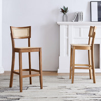 Chaise de salle à manger en bois moderne de haute qualité avec dossier en rotin PE, chaise haute de bar de luxe