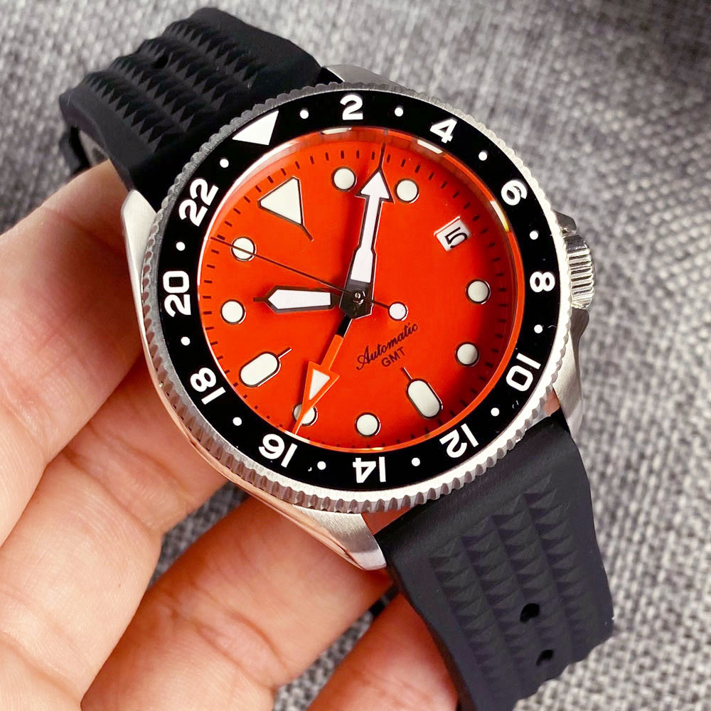 Tandorio NH34 GMT 37mm Automatic Men's Watch - Orange Dial