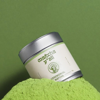 Autocollant d'étiquette de boîte de conserve Matcha bio rond personnalisé noir blanc argent boîtes de poudre de Matcha couvercle à vis