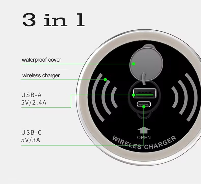 15W for Wireless Desktop Embedded Fast Charger with 5V/2A Input Aluminum Alloy & Type-C Port for Office Furniture Table