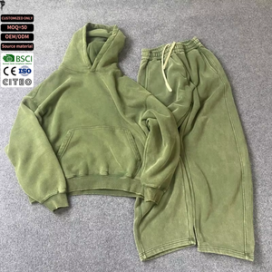 Ensemble pantalon et sweat à capuche 2 pièces en coton épais 100 % pour homme, coupe large - Product Image 1