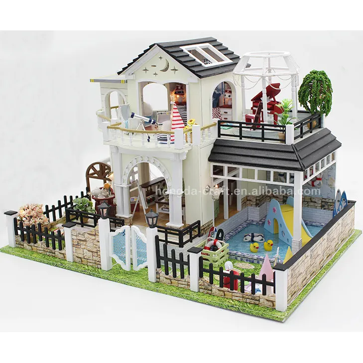 Детский деревянный домик, миниатюрные кукольные домики на заказ, микро, двухэтажный дом со двором, для продажи
