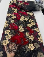 Tissu en velours uni de luxe Mikemaycall avec perles et paillettes brodées pour robes nigérianes sexy