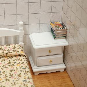 1:12 DIY Wood Toy Dollhouse Bedroom Scene Play House with <b>White</b> <b>Bedside</b> <b>Table</b> Ornament Mini Model Dollhouse - Product Image 3