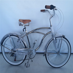 <span class=keywords><strong>Bicicleta</strong></span> Retro Cromada Estilo Beach Cruiser con Horquilla Springer, Clásica Vintage de <span class=keywords><strong>26</strong></span> Pulgadas, Plateada Electroplacada, <span class=keywords><strong>Bicicleta</strong></span> <span class=keywords><strong>Lowrider</strong></span> - Product Image 5