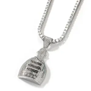 Iced Out Pendant Hip Hop Men Women Jewelry Rhodium j 3D Wine Bottle Pendant Fashion Dressy Hip Hop Charm