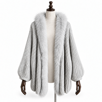 Cardigan en tricot épais gris pour femme, style coréen, avec col écharpe en tricot plat argenté et manches chauve-souris, vêtement d'extérieur