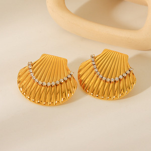 Pendientes de Acero Inoxidable con Baño de Oro de 18K, Serie Océano, con Incrustaciones de Zirconia, Hipoalergénicos para Mujer, Venta al Por Mayor - Product Image 3