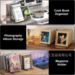 Wooden Record Organizer <b>Shelf</b> With Metal Supports For Vinyl Storage And Display <b>Desktop</b> Use - Product Image 4