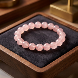 NOBLESTONE GEMS Bracelet d'amour en perles de quartz rose naturel, bijou extensible en pierre rose à perles rondes pour cadeau et usage quotidien - Product Image 3