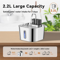 Fontaine à eau sans fil pour chat en acier inoxydable 304 de 2,2 L, 2000 mAh, Type-C, détection automatique, circulation automatique, distributeur compatible lave-vaisselle